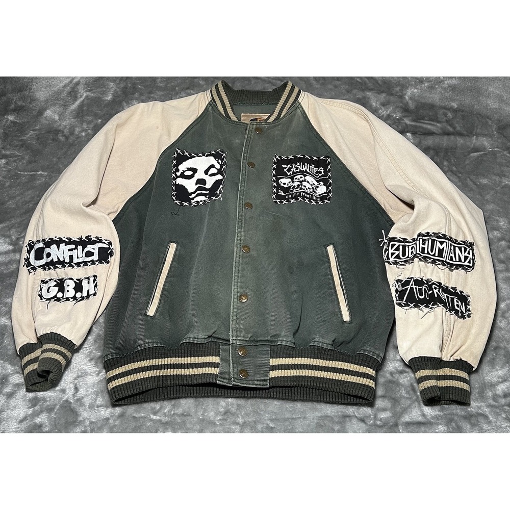 Letterman's‎ Jacket Men Size Large Green Punk Custom Patched Patches 1 Of 1